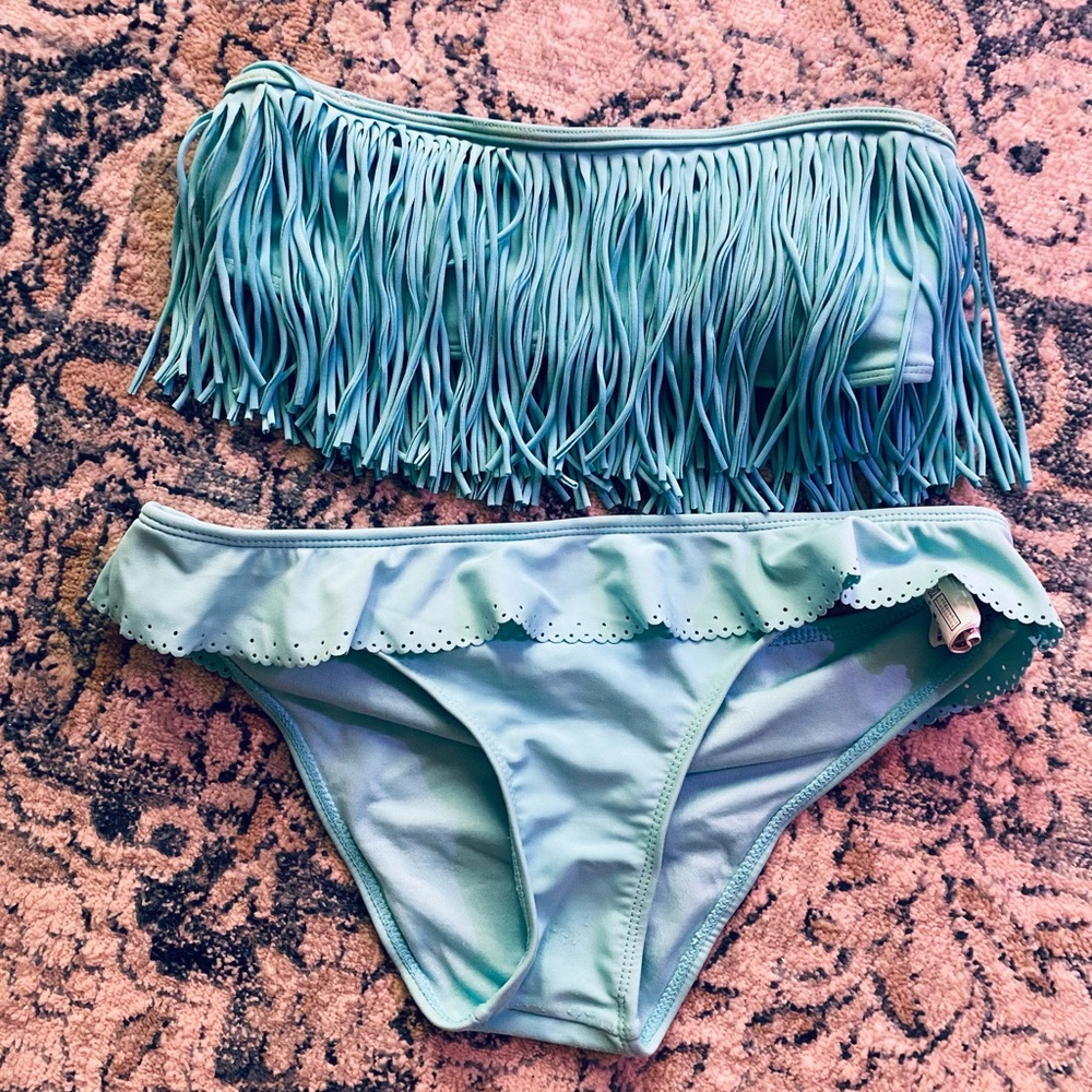 Forever 21 Fringe Teal Blue Bikini Small Medium